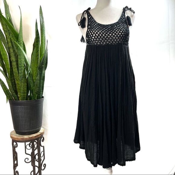 LOVE SAM by ANTHRO Beaded Cotton Bohemian Style Black Dress - Picture 14 of 14